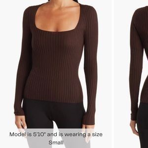 Vince square neck ribbed sweater in brown